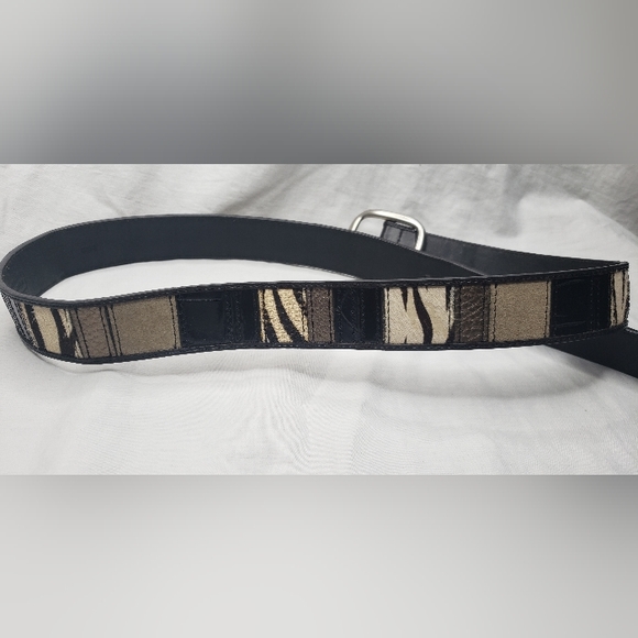 Fossil Womens Belt Size L Animal Print Patchwork Black Grey Zebra Adjustable - Picture 4 of 7